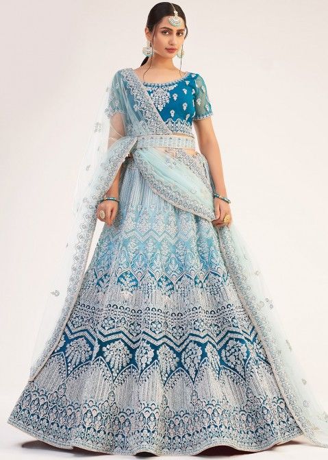 Bridal Blue Lehenga Choli With Embroidered Border