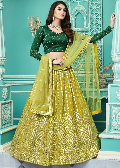 Shop Green Net Embroidered Designer Lehenga Skirt Choli Festive Wear Online  at Best Price | Cbazaar