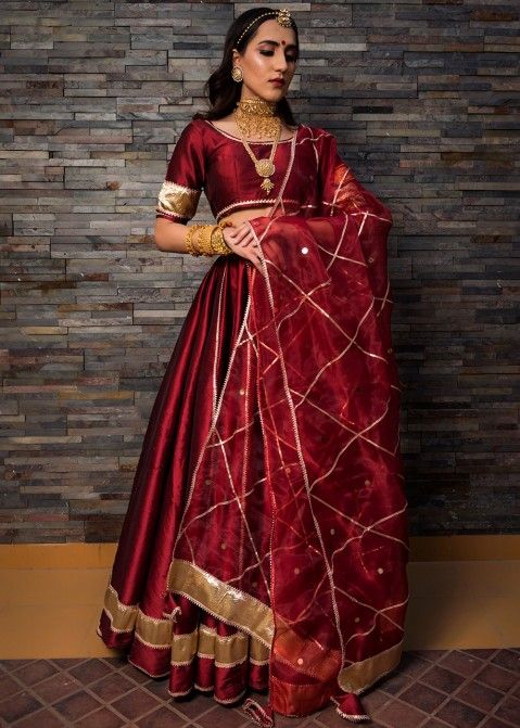 Buy Maroon Satin Embroidered Swarovski Draped Blouse And Lehenga Set For  Women by Pooja Peshoria Online at Aza Fashions.