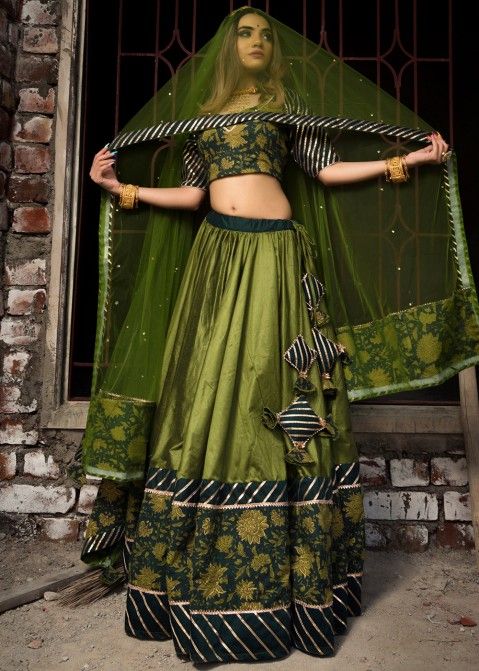 Georgette and Net Cape Style Crop Top Lehenga for Party WJ93529