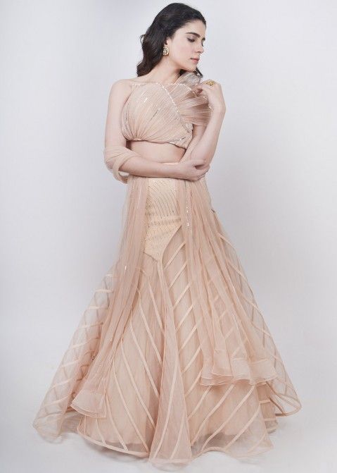 Powder Peach Fish Cut Lehenga Set | Lehenga, Bridal wear, Designer dresses  indian