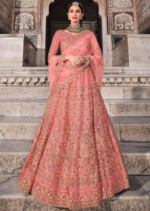 Buy Cream Peach Printed Silk Blend Embroidered Blouse with Lehenga and  Organza Dupatta - Set of 3 | HSSBMLS05A/BARM1 | The loom