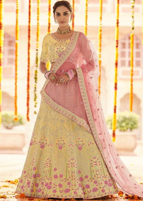 Buy Light Yellow Designer Wedding Wear Net Lehenga Choli | Wedding Lehenga  Choli