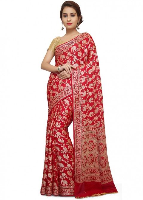 Red Woven Pure Silk Saree