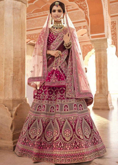 Maroon velvet zardosi work bridal lehenga – Ricco India