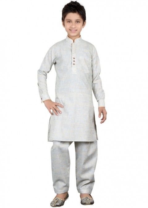 Buy Readymade Off White Kids Linen Pathani Suit for Boys Online USA