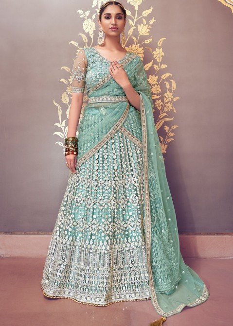 Buy a Light Blue Designer Wedding Lehenga On Rutbaa at Best Price