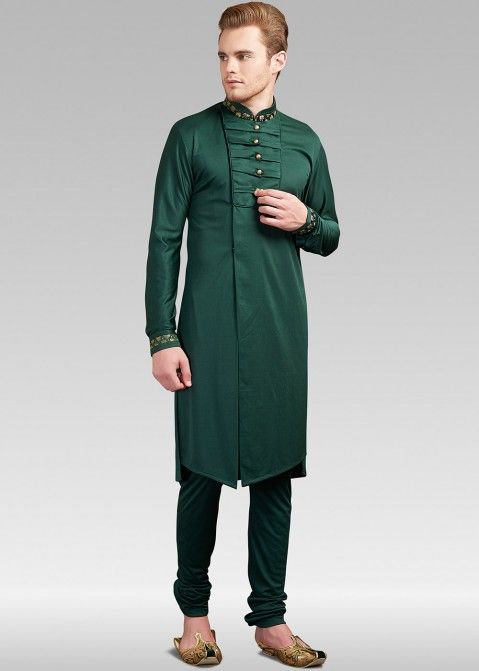 Bottle Green Readymade Lycra Kurta Pajama for Men Online Shopping USA