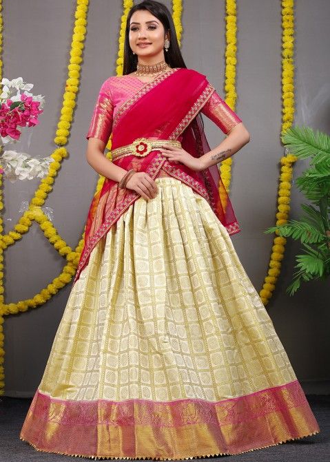 Orange And Pink Banarasi Silk Embroidered Designer Lehenga – Zari Banaras