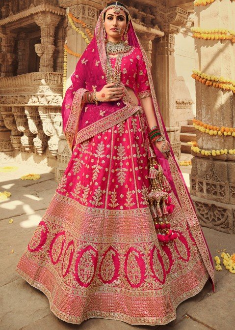 Wedding Multi Color Pink Sequins Embroidered Silk Bridal Lehenga Choli -  VJV Now - India