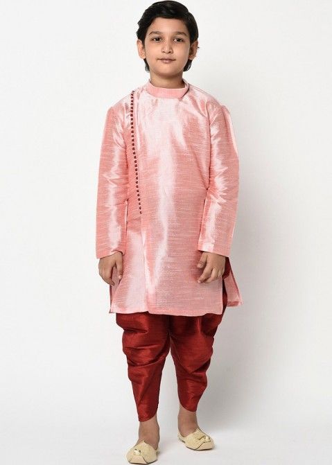 Readymade Kids Pink Dhoti Kurta In Silk