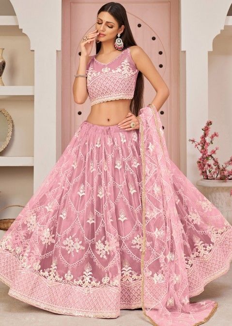 Latest Lehenga Designs for Engagement Blue with Pink Colour