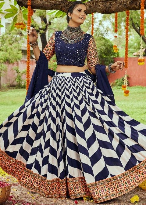 Buy Blue Blouse Chiffon Print Floral Shriya Velvet Bridal Lehenga Set For  Women by Rashika Sharma Online at Aza Fashions.