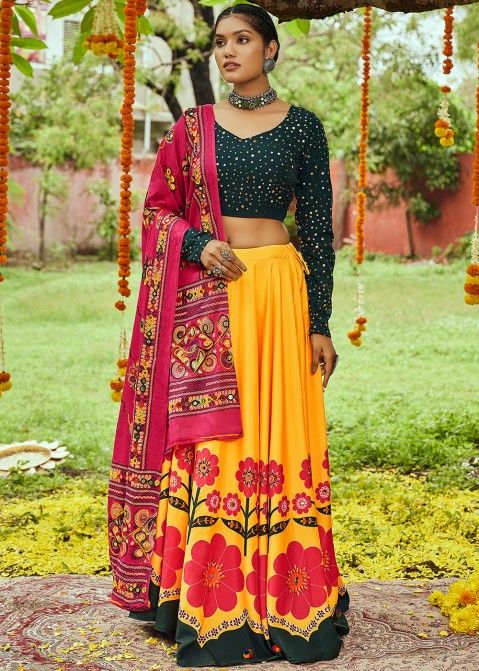 Yellow color cotton lehenga choli for partywear at best rate – Joshindia