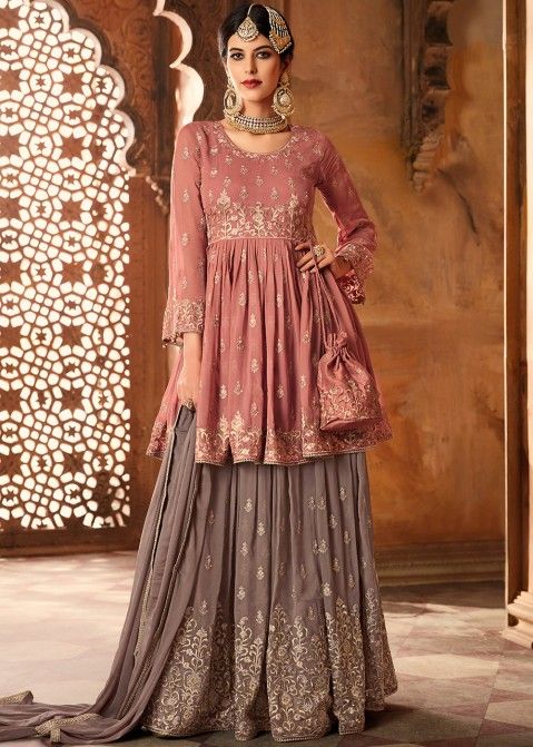 Designer Pakistani Style Suit of Pure Georgette With Real Mirror Work