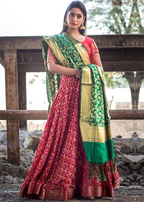 Buy Bandhej Tussar Silk Designer Lehenga Choli Online