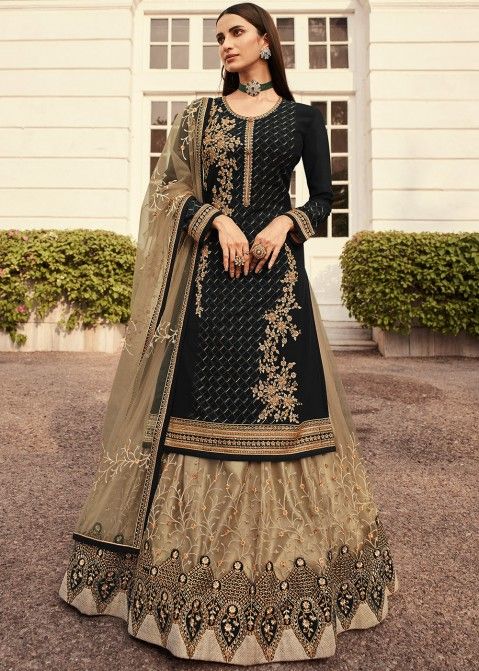Black Colour Embroidered Attractive Party Wear Georgette Lehenga choli has  a Regular-fit and is Made From High-Grade Fabrics And Yarn.