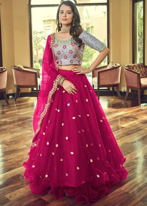 White And Pink Color Combination Wedding Collection Semi - Stiched Lehenga  Choli :: MY SHOPPY LADIES WEAR