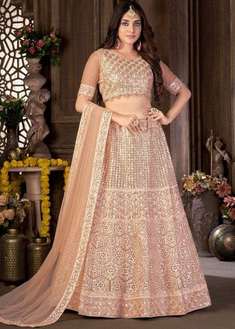 Buy HALFSAREE STUDIO Peach Banarasi silk Zari Woven Lehenga for Women  Online at Best Prices in India - JioMart.