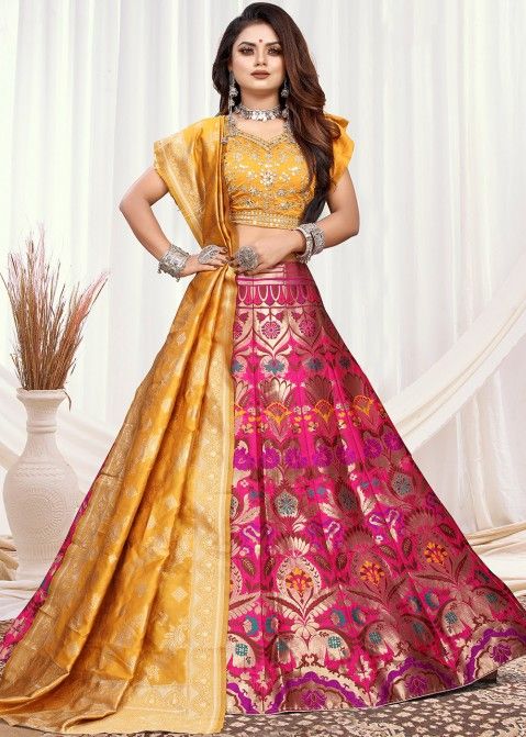 Multi Color Banarasi Silk Designer Lehenga Choli With Dupatta
