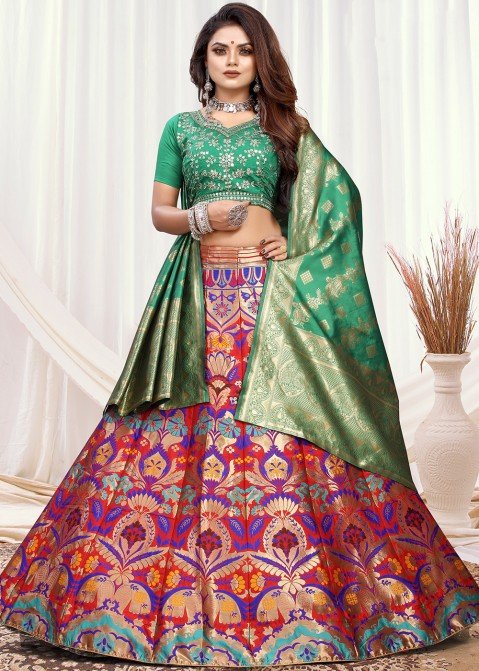 Buy online Banarasi Lehenga Choli With Dupatta Set from ethnic wear for  Women by Krisio for ₹2029 at 66% off | 2024 Limeroad.com