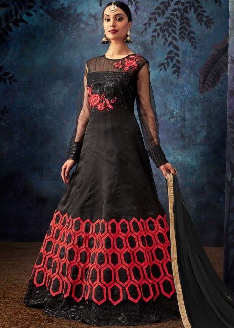 Black Twin Layered Pakistani Abaya Style Suit 2575SL06
