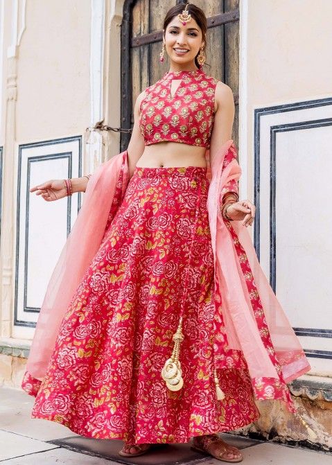 Buy Bridal Lehenga Choli - Heavy Viscose Green & Pink Lehenga Choli –  Empress Clothing