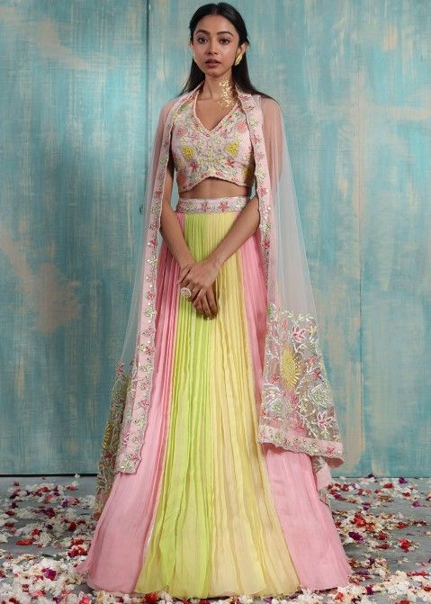 Buy Pastel Pink & Olive Green Jane Austin Lehenga Set Online - RI.Ritu  Kumar International Store View