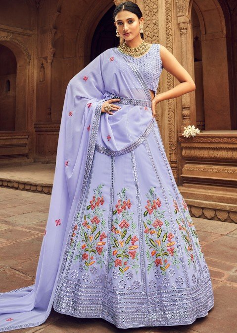 Buy Wedding Wear Purple Net Mirror Work Lehenga Choli Online From Surat  Wholesale Shop.