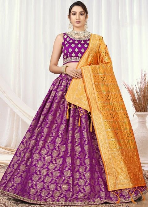 Purple Tissue Embellished Lehenga Set | Aisha Rao – KYNAH