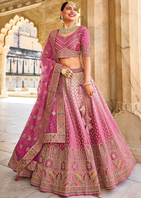Dazzling Rani Pink Colour Net Fabric Designer Lehenga Choli.