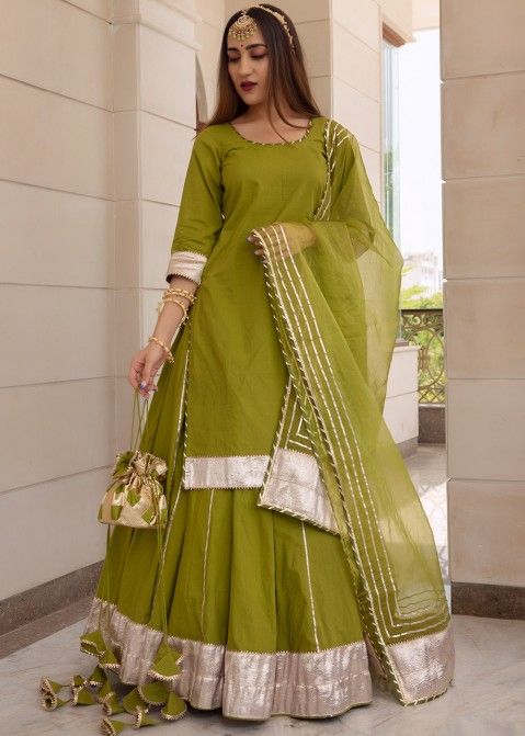 Green Partywear Thread With Mirror Embroidery Chiffon Lehenga Choli at Rs  3949.00 | Surat| ID: 2851123696862