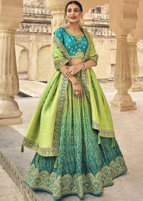 Buy Light Blue N Green Embroidered Lehenga Wedding Wear Online at Best  Price | Cbazaar