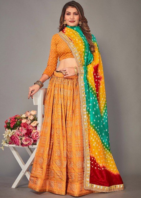 Yellow Color Bandhej Patola Print Pure Gaji Silk Lehenga with Lagadi Patta  at Rs 6599 | Nana Varachha | Surat | ID: 2853195463230