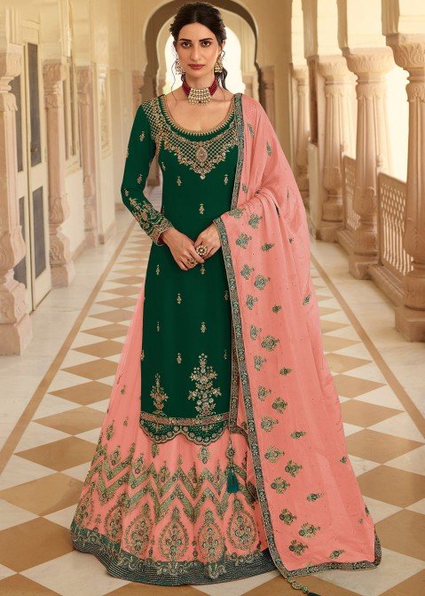 Buy Amyra Dastur Bottle green color georgette wedding wear Anarkali in UK,  USA and Canada