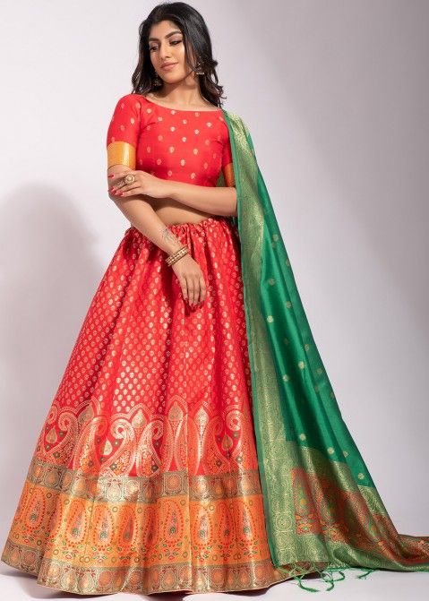 Divine Red Soft Banarasi Silk Saree With Angelic Blouse Piec