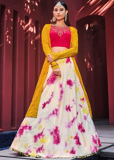 Multi-Colored Silk Embroidered Tie-Dye Lehenga Set Design by NITISHA  KASHYAP at Pernia's Pop Up Shop 2024