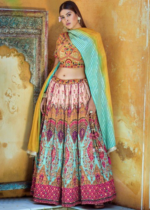 An off-beat multicoloured Lehenga | Bollywood dress, Mehendi outfits,  Indian designer outfits