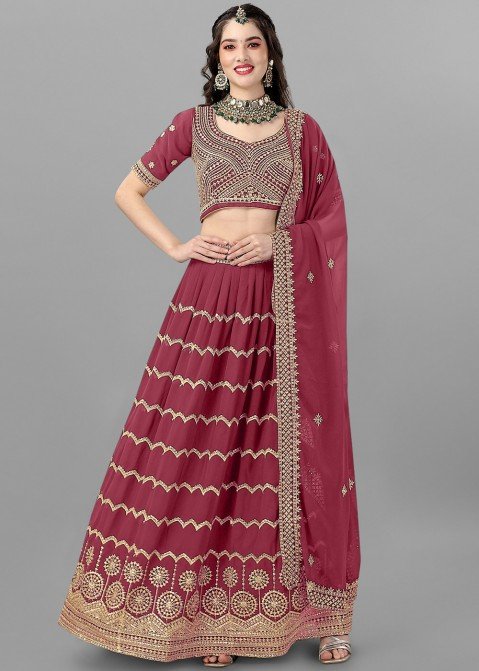 Pink Multicolor Thread, Sequins and Zari work Overcoat Styled Lehenga –  Seasons Chennai