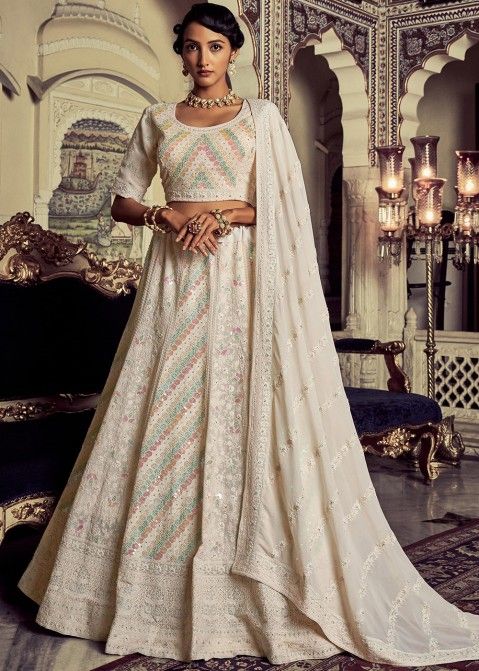 Buy Off White Lehenga Choli In Net Enhanced With Silver Sequins And Mirror  Abla Work KALKI Fashion India