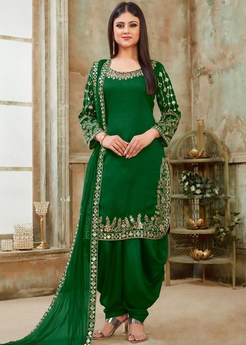 Designer Green & Blue Salwar Kameez Punjabi Wedding Ethnic Festive Wear  Punjabi Patiala Suit Lace Work Bollywood Style Dress by Dazzlingera - Etsy