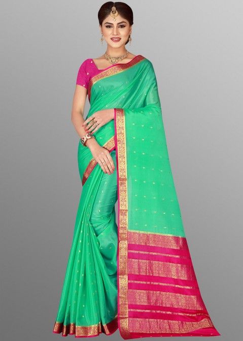 Green Silk Woven Saree With Blouse