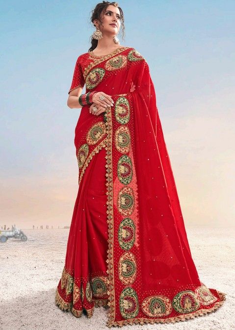 Heavy Designer Bridal Saree Red Color
