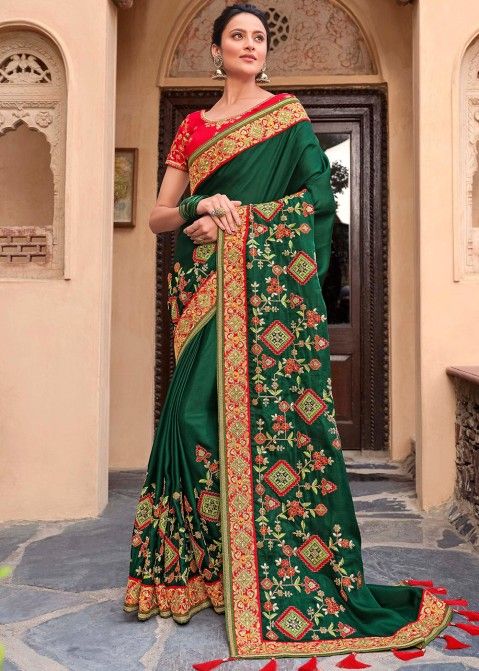 Buy Varni Enterprise Woven, Self Design Bollywood Art Silk, Georgette Green  Sarees Online @ Best Price In India | Flipkart.com