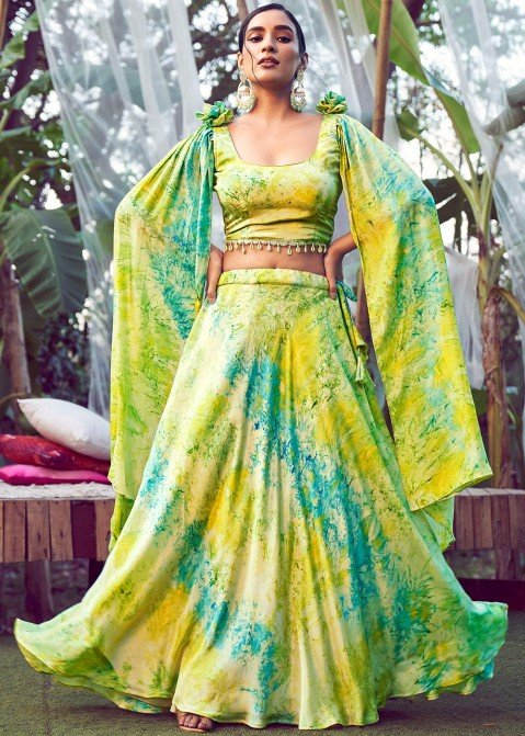 Green Tie Dye Lehenga Set | Womens trendy dresses, Trendy dress outfits,  Lehenga