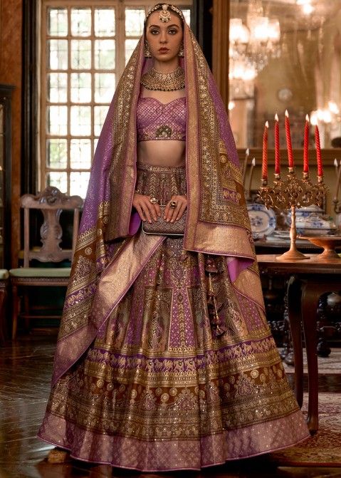 Purple Georgette Thread Wedding Lehenga Choli
