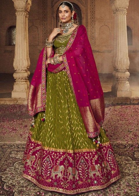 Buy online Women Green & Pink Semi-stitched Lehenga Choli With Dupatta from  ethnic wear for Women by Anara for ₹949 at 81% off | 2024 Limeroad.com