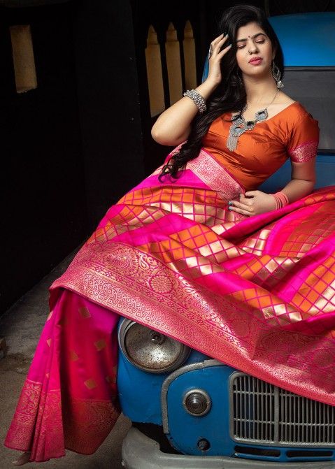 Pink Banarasi Silk Woven Saree With Blouse 2868SR05