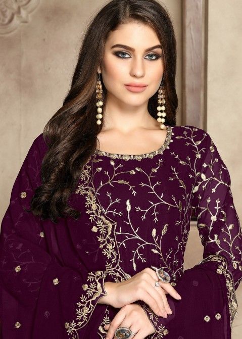 Embroidered Purple Anarkali Salwar Kameez Latest 2869SL02