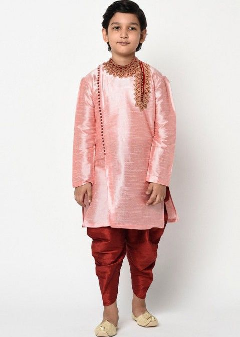 Embroidered Pink Readymade Kids Dhoti Kurta